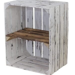 Holzkiste Vintage weiss mit geflammten Regalboden – Weiße Regal Kiste